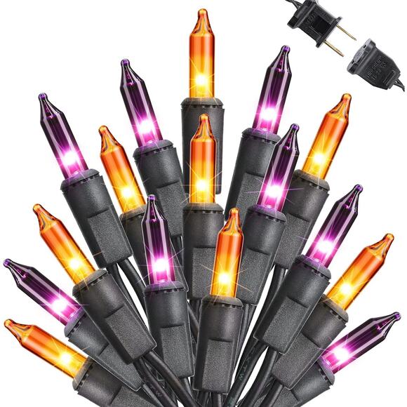 Halloween String Lights 25FT 100 Bulb Orange Purple UL Certified Indoor Outdoor - Picture 1 of 6